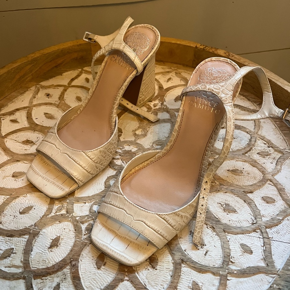 Vince Camuto Beige Croc-Patterned Heels